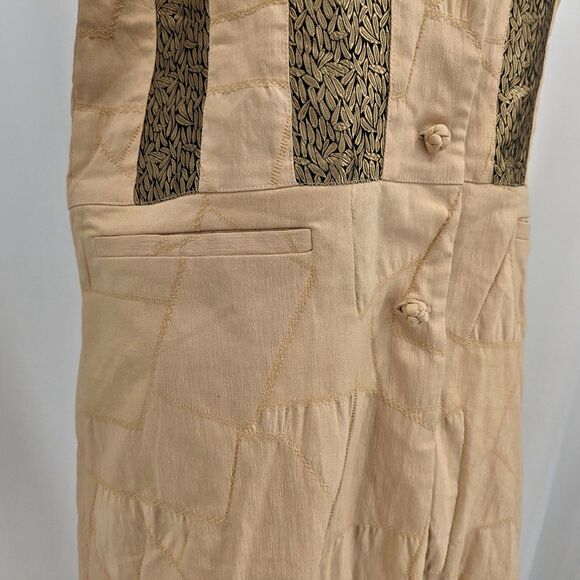 NWT Vintage 1990s Silk Box Longline Jacket Cream Patchwork Trench Gold Size 6 - Picture 14 of 15